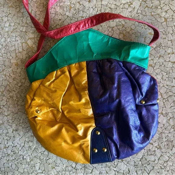 Colorblock Leather Shoulder Bag in Pink, Teal & Orange vintage - Picture 3 of 5